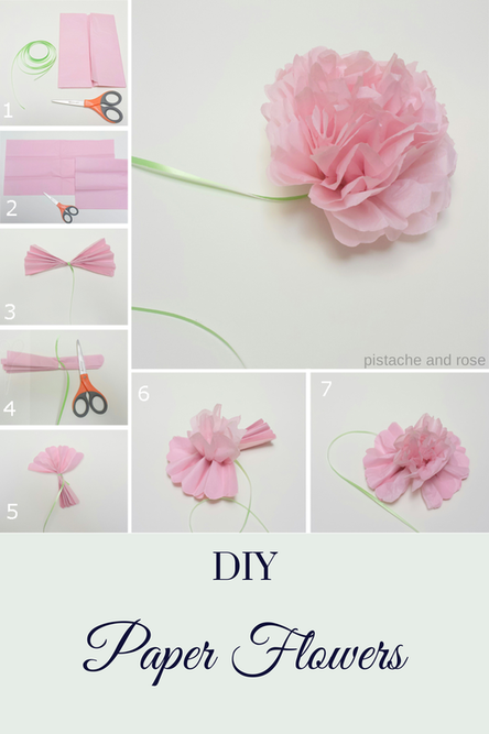DIY steps for tissue paper flower {pistache and rose}